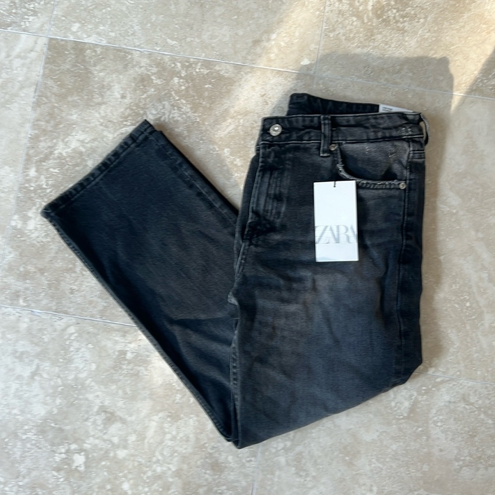 Zara Low Rise Washed Black Straight Crop Slim  8. NWT